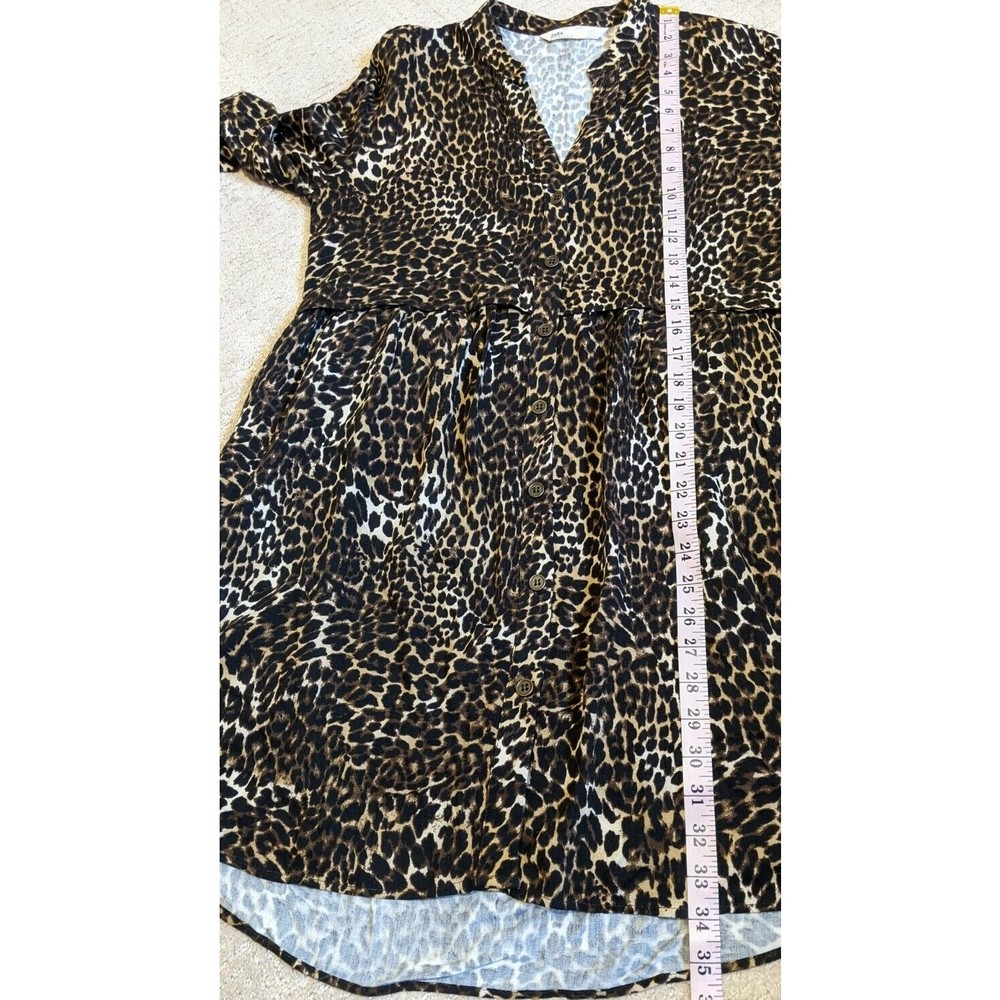 Zara Animal Print Button Front V-Neck Long Sleeve Viscose Shirt Dress Small - Picture 4 of 10